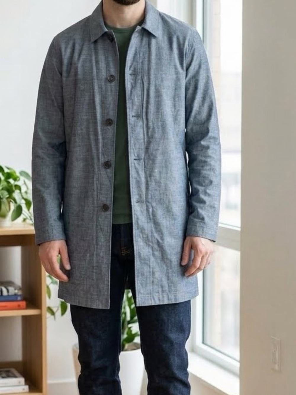 Topman Men’s Slate Blue Button-Up Jacket- Large